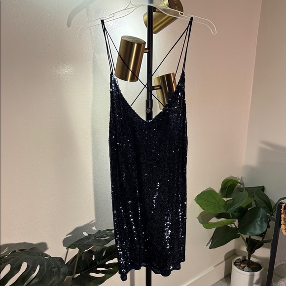 Free People navy sequin date night sexy vegas shimmering night Backless Dress L - Picture 3 of 7